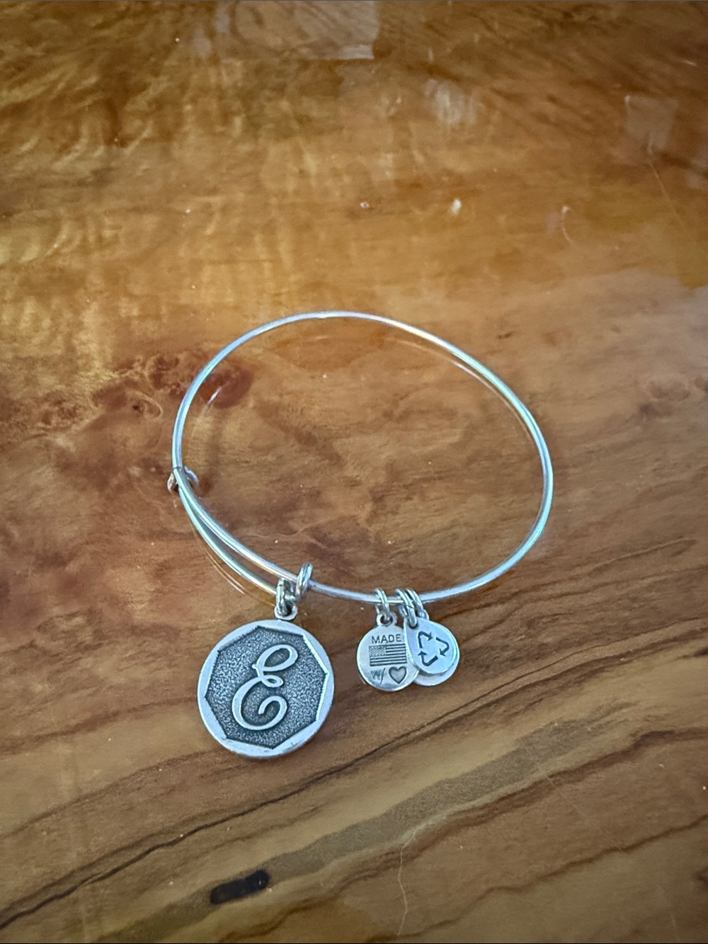 Alex and Ani Silver Initial E Charm Bangle Bracelet